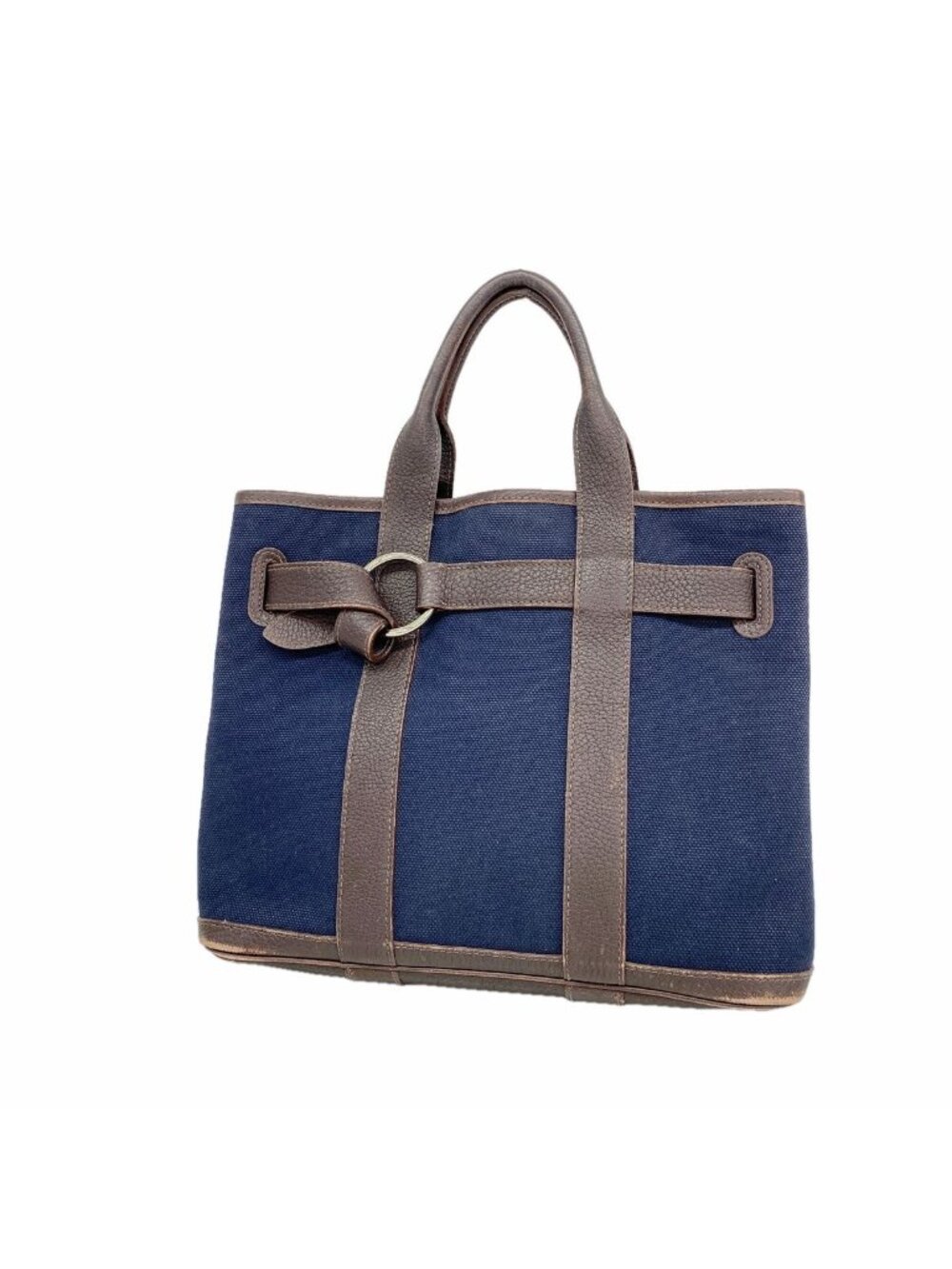 Hermes Tote Bag Petite Ceinture PM Toile H Navy Brown Silver